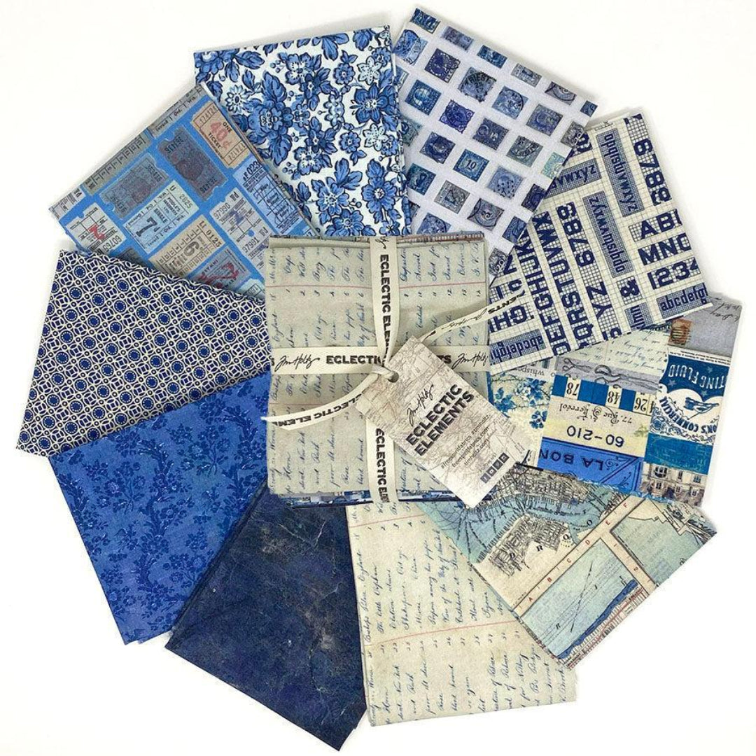 Tim Holtzin Eclectic Elements Palette kokoelman Indigo värinen kangasnippu, 10 palaa