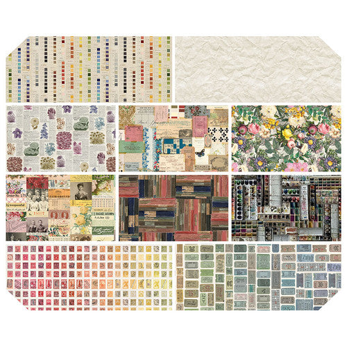 Tim Holtz Palette -kokoelman Monivärinen Fat Quarter -nippu, jossa 10 palan Eclectic Elements Palette-kankaita.