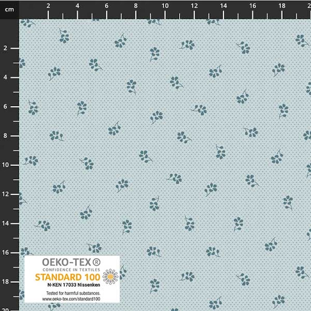 Tiny Delights vaaleansininen pikkukuosinen puuvillakangas pienellä kuviolla, OEKO-TEX-sertifioitu