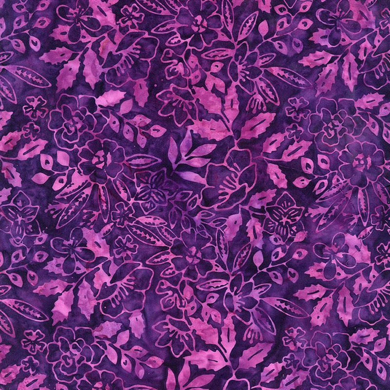 Tonga Batiks Pansy - Tropical Flowers Bouquet Pansy B1770 puuvillakangas batiikki, liilan ja violetin sävyissä.
