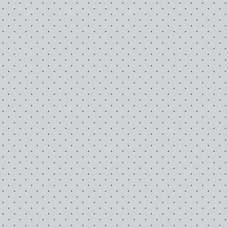 Tula Pink Tiny Dots Fog -puuvillakangas, vaaleanharmaa tausta ja pienet tummat pilkut.