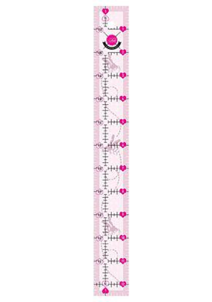 Tula Pink mehiläiskuvioitu 1,5x12,5 tuuman liukumaton tilkkutyöviivain vaaleanpunaisella pohjalla