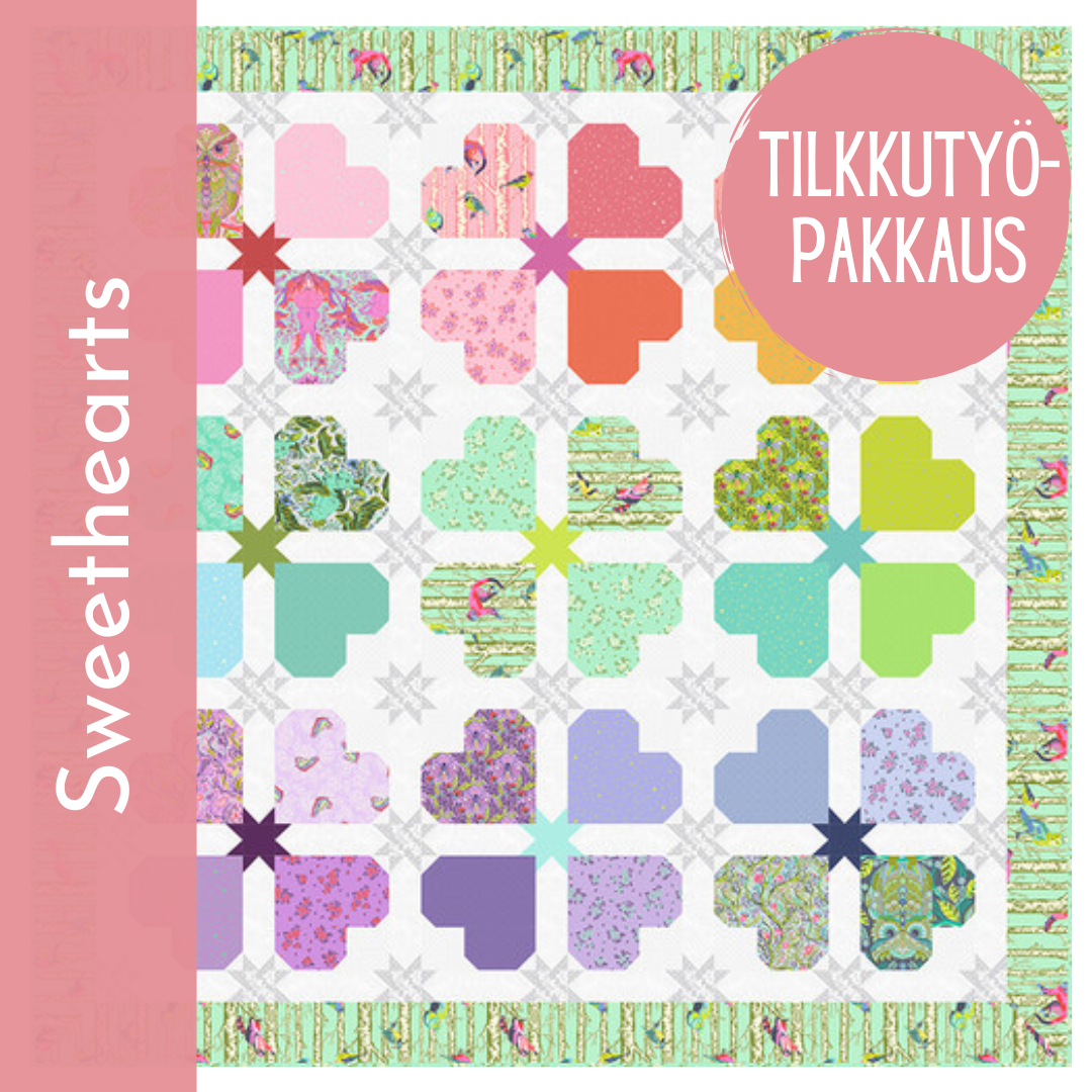 Tula Pink Sweethearts Quilt Kit – värikäs tilkkutyöpaketti Full Moon Forest II ja True Colors -kankaista, koko 206cm x 206cm