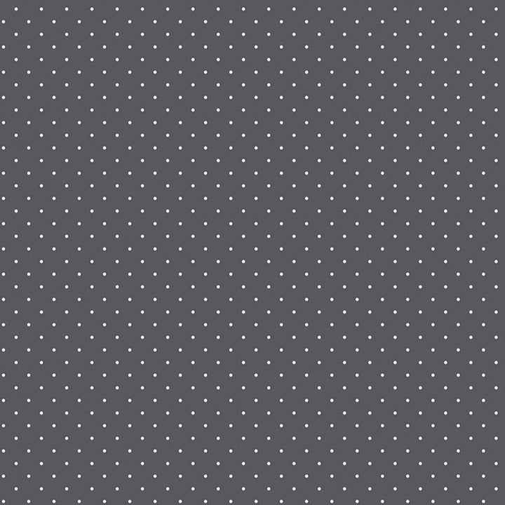 Tula Pink Tiny Dots Carbon -puuvillakangas, harmaa tausta ja pienet vaaleat pilkut.