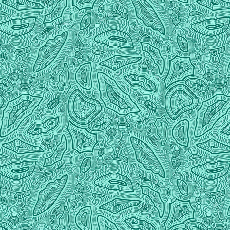 Kuvassa Tula Pinkin True Colors kokoelman Mineral Aquamarine -puuvillakangas turkoosissa sävyssä. Mineraalimainen, orgaaninen kuvio.