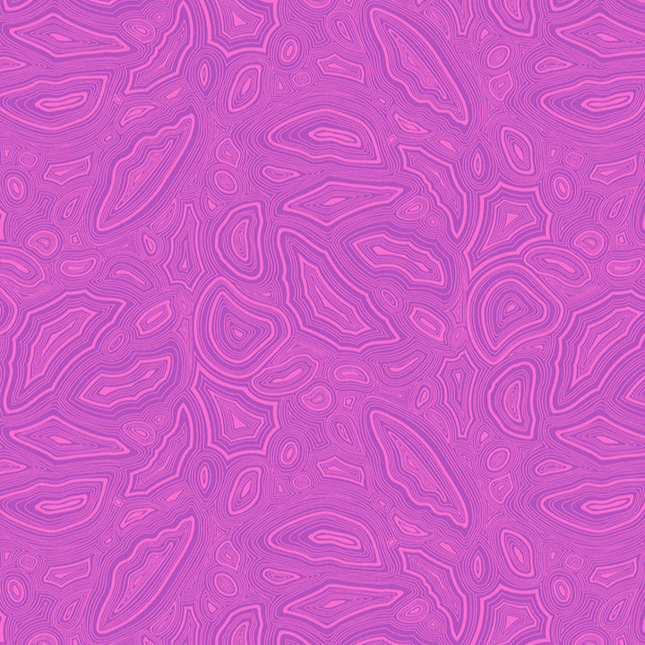 Kuvassa Tula Pinkin True Colors -kokoelman Mineral Tourmaline -puuvillakangas violetissa sävyssä. Mineraalimainen, orgaaninen kuvio.