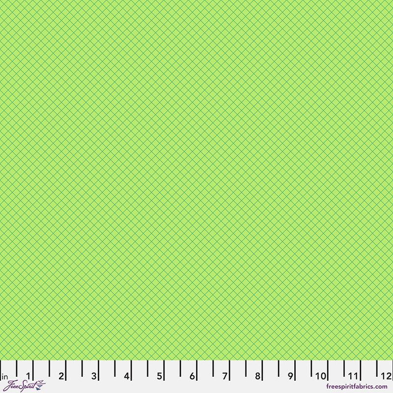 Tula Pink True Colors 2025 On the Grid Apple kangas, ruudullinen vihreä kangas, laadukasta 100% puuvillaa, täydellinen tilkkutöihin.