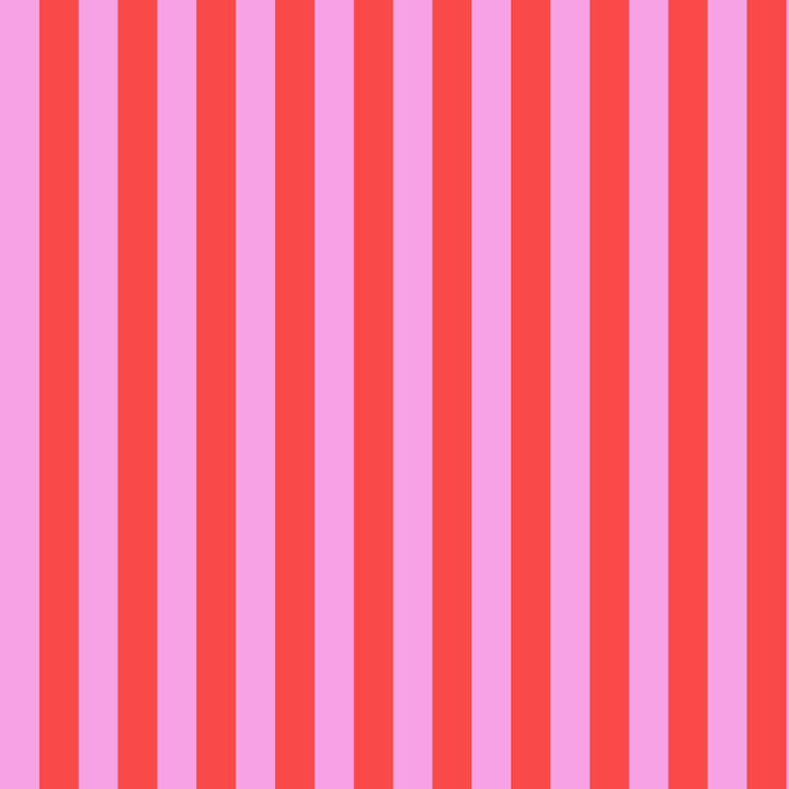 Tula Pink True Colors Tent Stripe Poppy - pinkki/punaraidallinen 100% puuvillakangas, jossa ½ tuuman raidat. Täydellinen kanttaukseen ja moderniin tilkkutöihin.