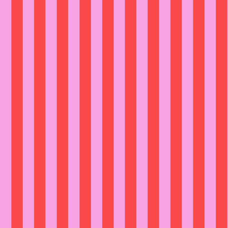 Tula Pink True Colors Tent Stripe Poppy - pinkki/punaraidallinen 100% puuvillakangas, jossa ½ tuuman raidat. Täydellinen kanttaukseen ja moderniin tilkkutöihin.
