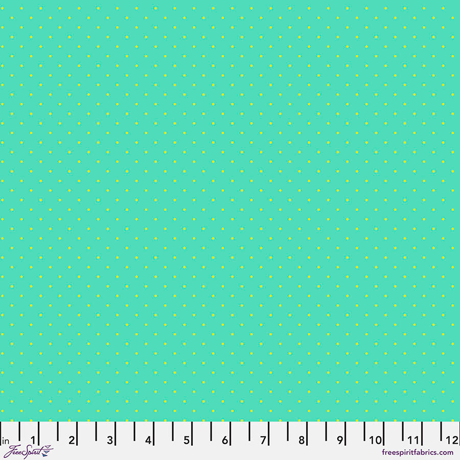 FreeSpirit Fabrics Tula Pink True Colors Tiny Dots Peacock - 100% puuvillakangas tilkkutöihin, askarteluun ja ompeluprojekteihin.