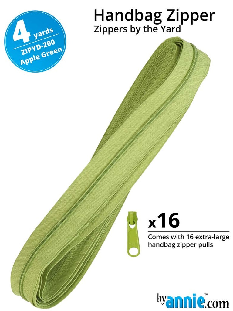 ByAnne Vetoketju 365 cm, väri Apple Green, sisältää 16 vedintä, täydellinen laukkuihin ja käsilaukkuihin