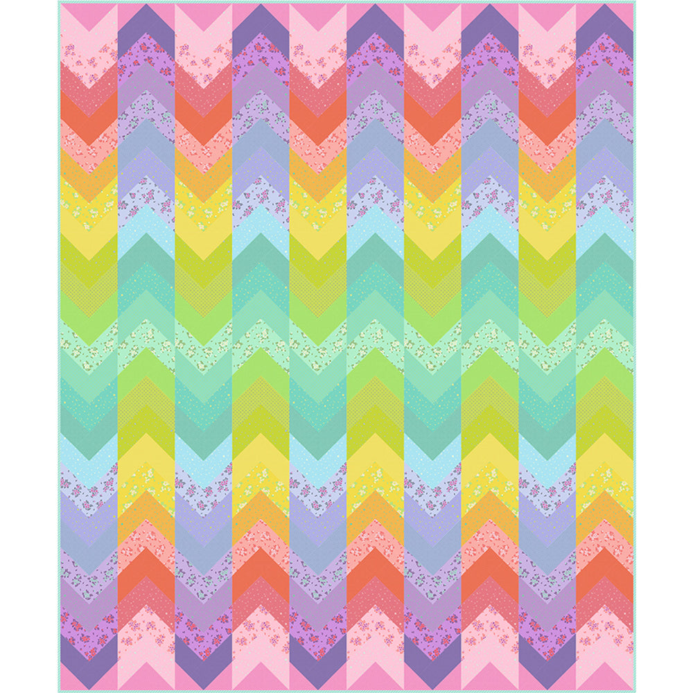 Tula Pink Woven Ribbons Quilt Kit – värikäs sateenkaarimainen tilkkutyö True Colors -kankaista, koko 203cm x 238cm