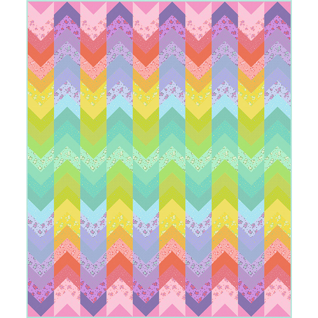 Tula Pink Woven Ribbons Quilt Kit – värikäs sateenkaarimainen tilkkutyö True Colors -kankaista, koko 203cm x 238cm