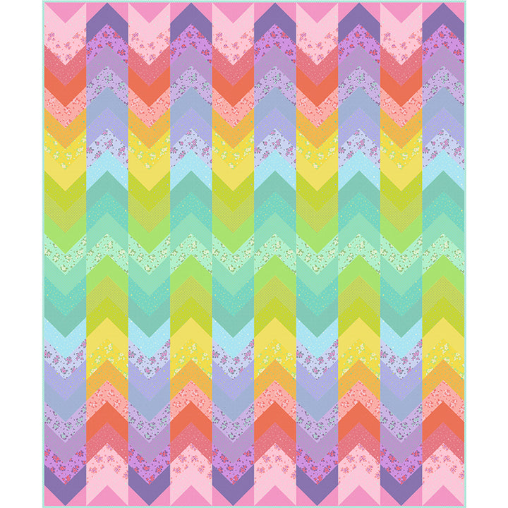 Tula Pink Woven Ribbons Quilt Kit – värikäs sateenkaarimainen tilkkutyö True Colors -kankaista, koko 203cm x 238cm