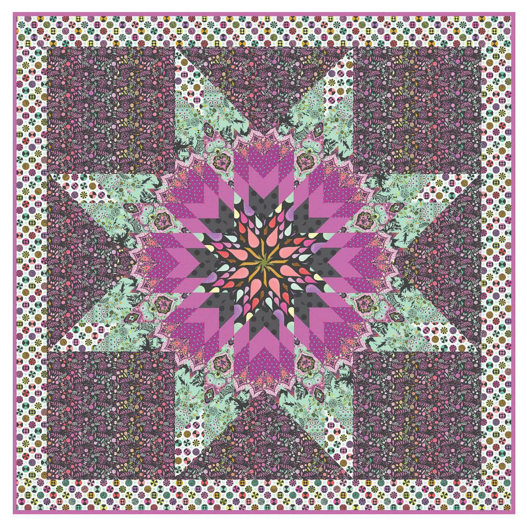 Tula Pink Charmer Quilt tilkkutyöpakkaus – 7.85 metria Prince Charming Deja Vu ja uusi True Colors -kankaista. 166 cm x 166 cm peitto, värikäs ja moderni tilkkutyö edistyneelle aloittelijalle.