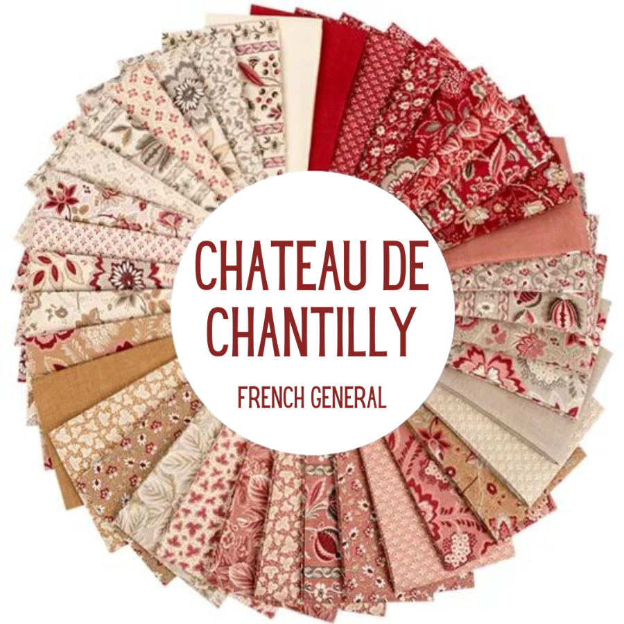 French General Chateau de Chantilly Fat Quarter -nippu, 38 kpl romanttisia kukkakuoseja ja ranskalaisia sävyjä tilkkutöihin, kangaspalat 45 x 55 cm.