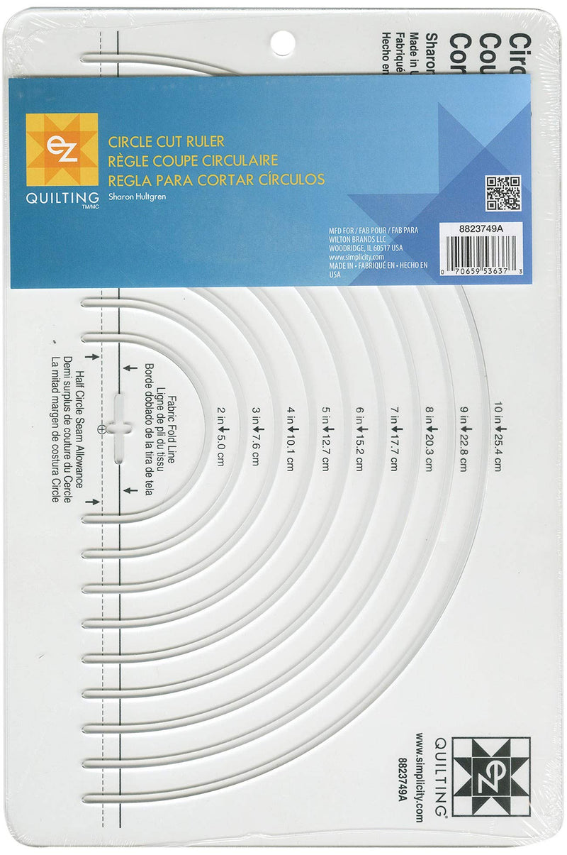 EZ Easy Circle Cut -työkalu tai viivain ympyröiden leikkaamiseen, sisältäen 1/4 tuuman saumanvaran, yhteensopiva 28 mm pyöröleikkurin kanssa.