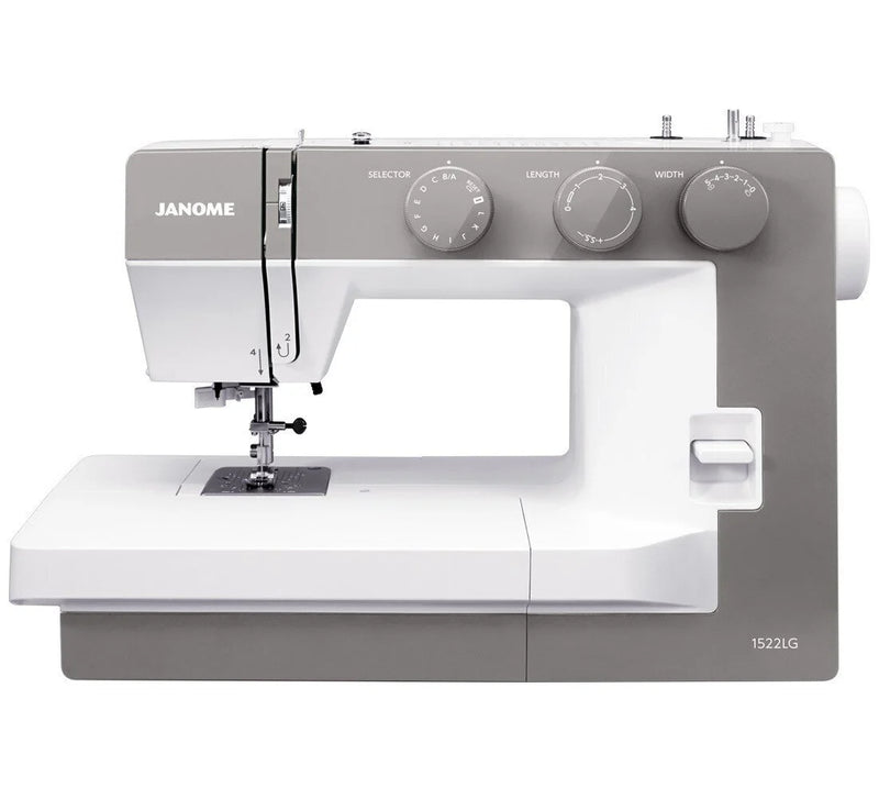 Janome 1522 Light Grey -mekaaninen ompelukone, jossa 22 ommelta, säädettävä paininjalan puristus ja leveä vapaavarsipöytä. Täydellinen ompelukone kaikenlaisiin ompeluprojekteihin.