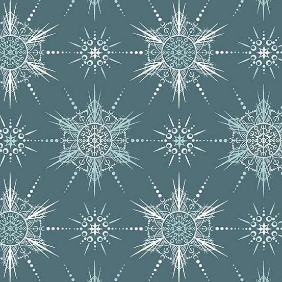 Nordic Solstice 10636-T Runed Solstice Frosted Fjord puuvillakangas – siniharmaa lumihiutale- ja riimugeometrinen kuvio