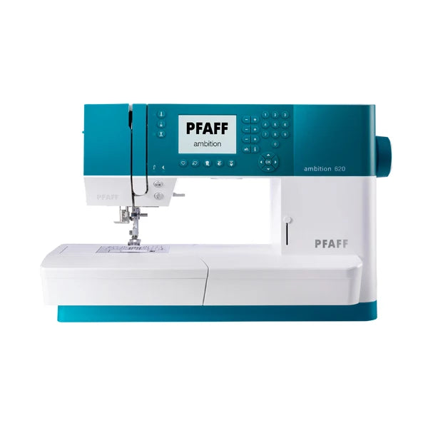 PFAFF ambition 620 elektroninen ompelukone edestä kuvattuna valkoisella taustalla