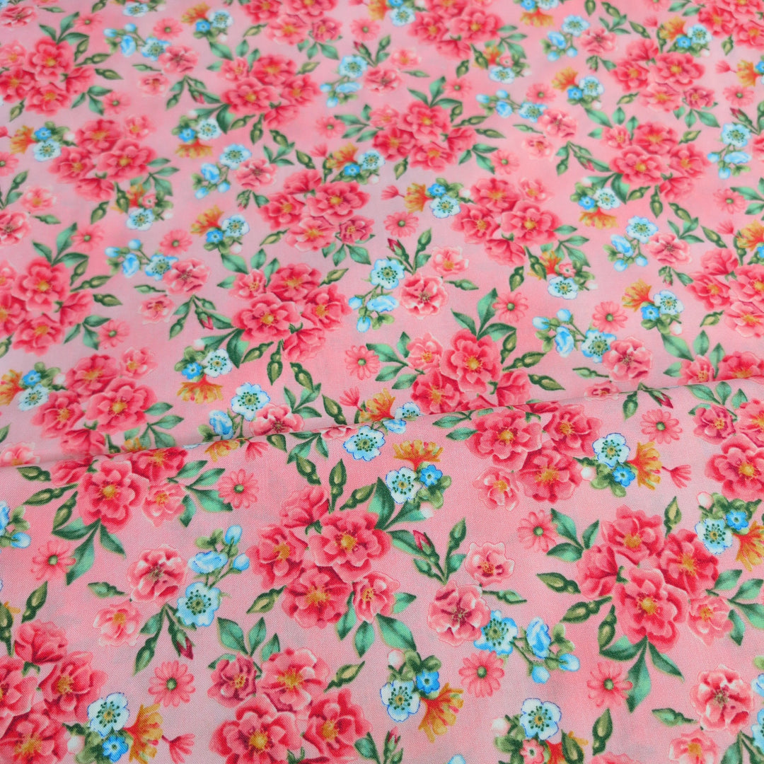 Bella Coco Studios - Tweets&amp;Threads 3001-22 Flower Toss Pink cotton fabric