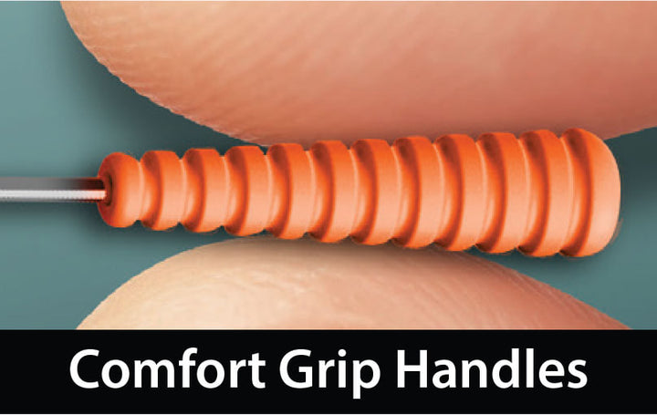 Magic Silk Pins -nuppineulan lämmönkestävä Comfort Grip -kahva lähikuvassa