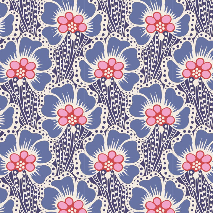 Tilda, Cotton Beach 100335 Ocean Flower Blue puuvillakangas