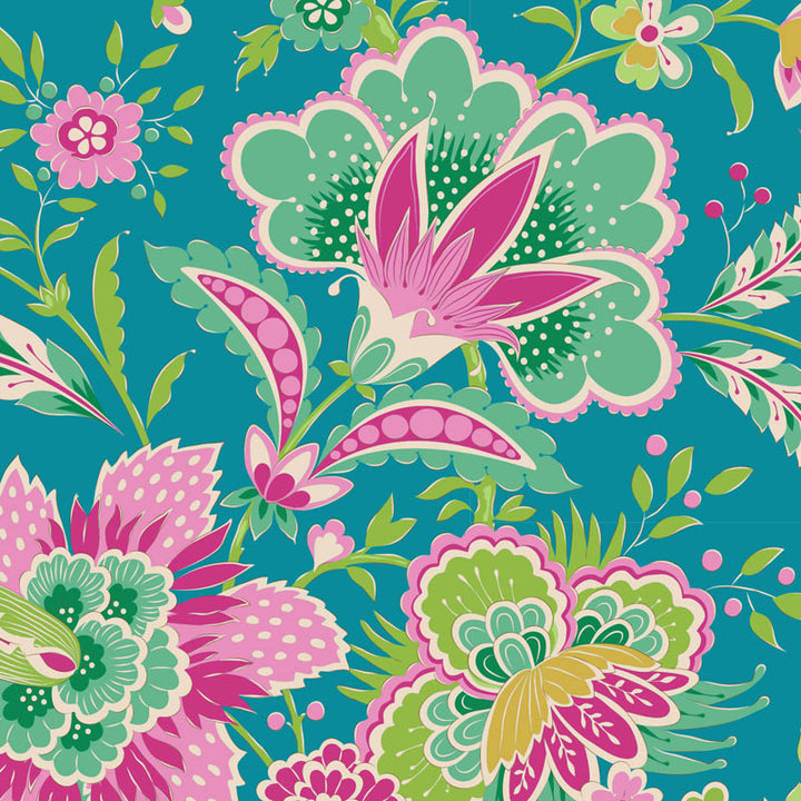 Tilda, Bloomsville 100511 Late Bloomer Lagoon cotton fabric