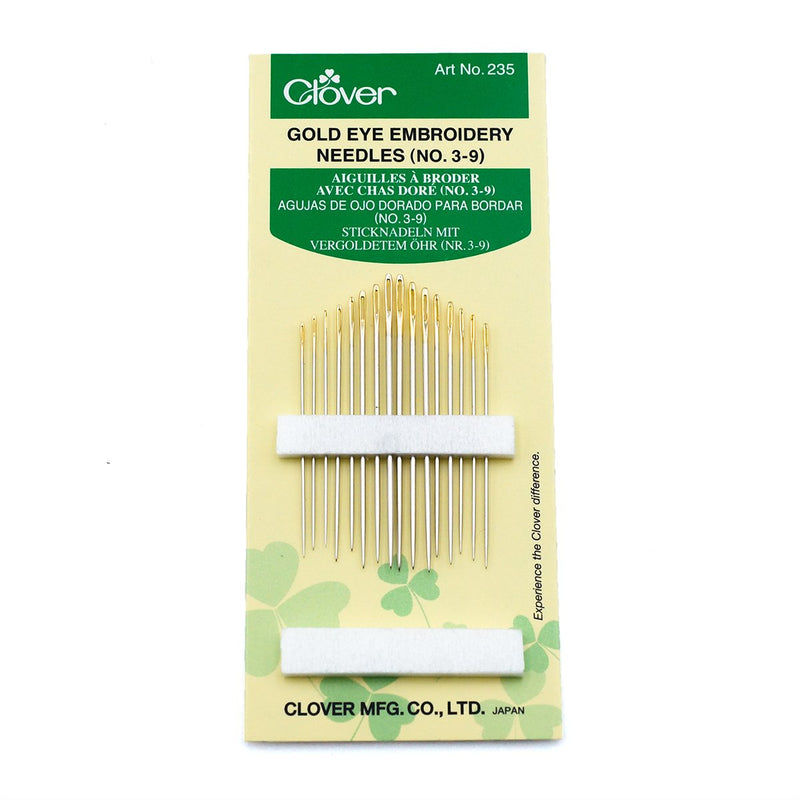 Clover Gold Eye Embroidery Needles No: 3, 5, 7, 9 #235 kirjonta-neulat