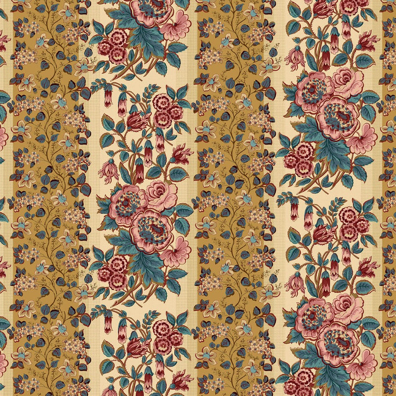 Michelle Yeo, Bannard Hills - Border Stripe, Cream 2936-33 puuvillakangas