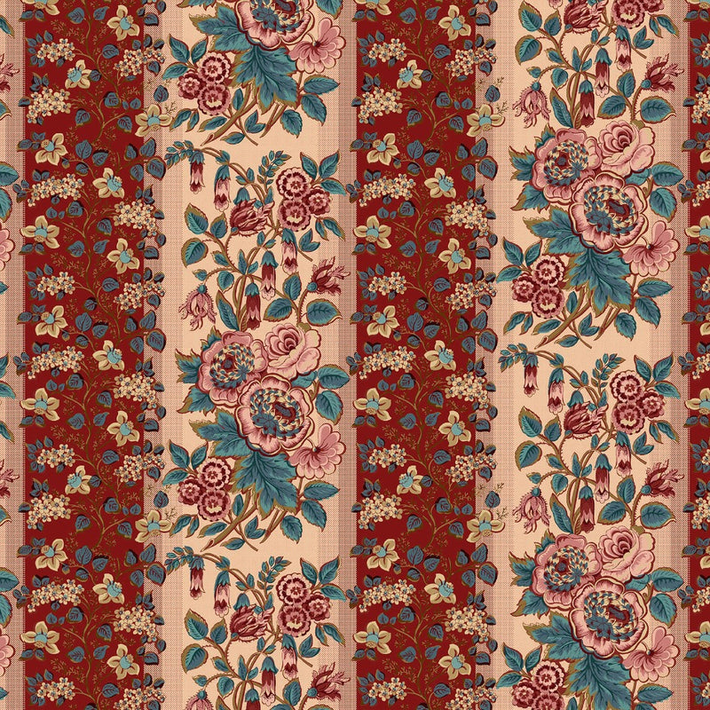 Michelle Yeo, Bannard Hills - Border Stripe, Red 2936-88 puuvillakangas