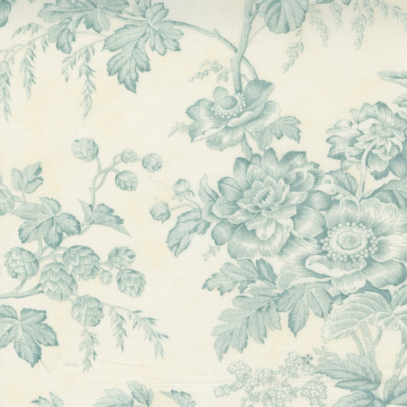 3 Sisters Sister Bay 44270-23 Garden Blooms Toile Cloud Sky puuvillakangas, kukkakuvioita veden, pilvien ja ajopuun sävyissä, tilkkutöihin ja käsitöihin.