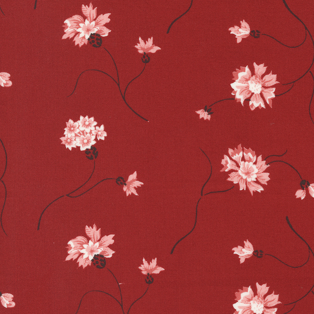 Primitive Gatherings, Red and White Gatherings 49190-15 Crimson Floret Floral puuvillakangas