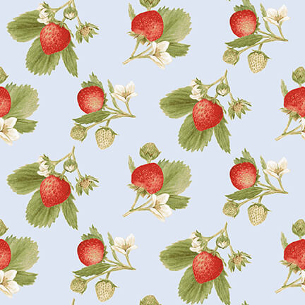 Jane Shasky, Strawberry Garden 504-78 Tossed Strawberry Sprigs Multi puuvillakangas