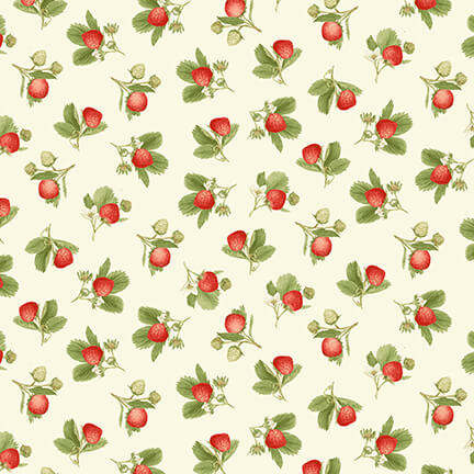 Jane Shasky, Strawberry Garden 507-86 Small Tossed Strawberries Multi puuvillakangas