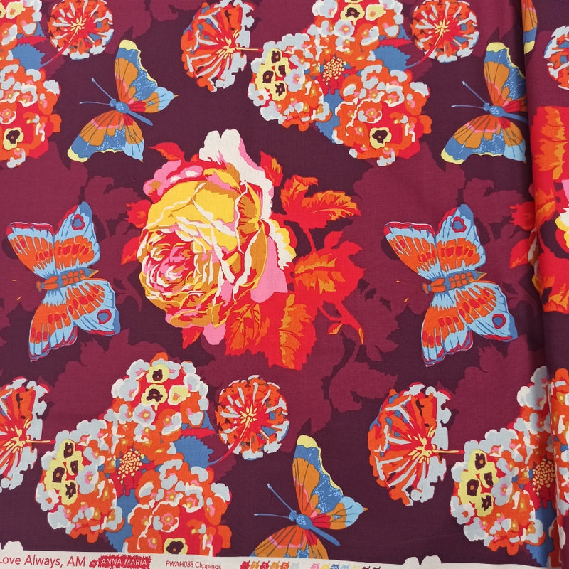 Anna Maria Hornerin suunnittelema Made Love Always -kokoelman Clipping Lush 100% puuvillakangas, värikkäät kuviot, täydellinen tilkkutöihin ja käsitöihin.