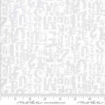 Valkoinen puuvillakangas numerokuviolla, BasicGrey Compositions 30453-12 Number Jumble White.