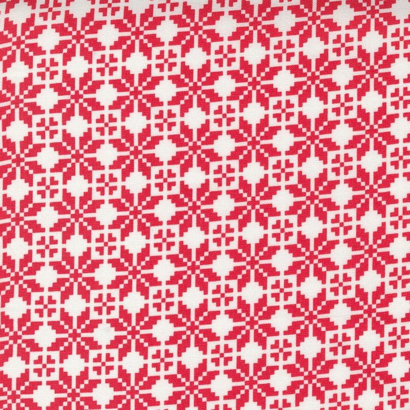 Neulekuvioinen tähti-aiheinen Merry Little Christmas 55242-19 puuvillakangas, punainen ja valkoinen, Camille Roskelley.