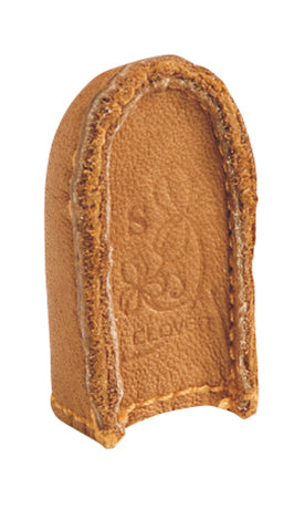Clover Natural Fit Leather Thimble S, nahkasormustin, S-koko, ruskea ergonominen sormustin käsinompeluun