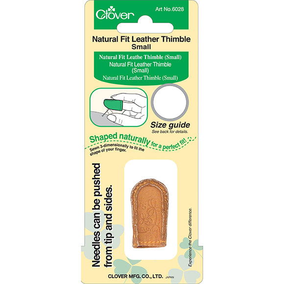 Clover Natural Fit Leather Thimble S, nahkasormustin, S-koko, ruskea ergonominen sormustin käsiompeluun