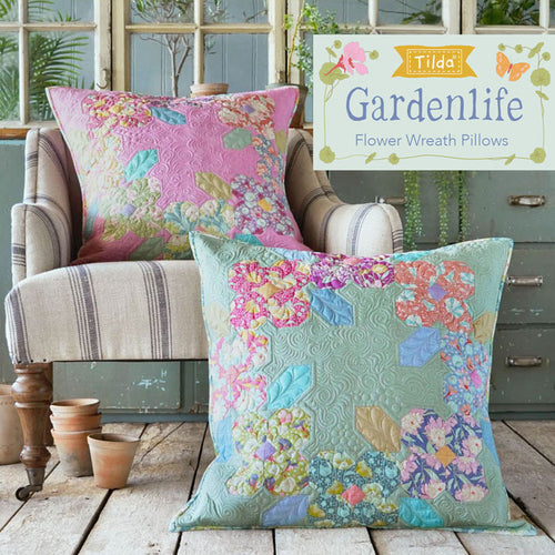 Tilda Gardenlife, Flower Wreath Pillows Quilt Pattern, tyyny tilkkutyöohje, ILMAINEN