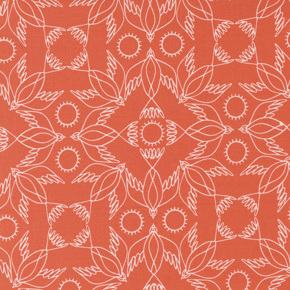 Gingiber Birdsong Kaleidoscope Bird Cardinal puuvillakangas, graafinen lintukuvio punaisella pohjalla