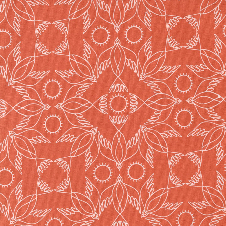 Gingiber Birdsong Kaleidoscope Bird Cardinal puuvillakangas, graafinen lintukuvio punaisella pohjalla