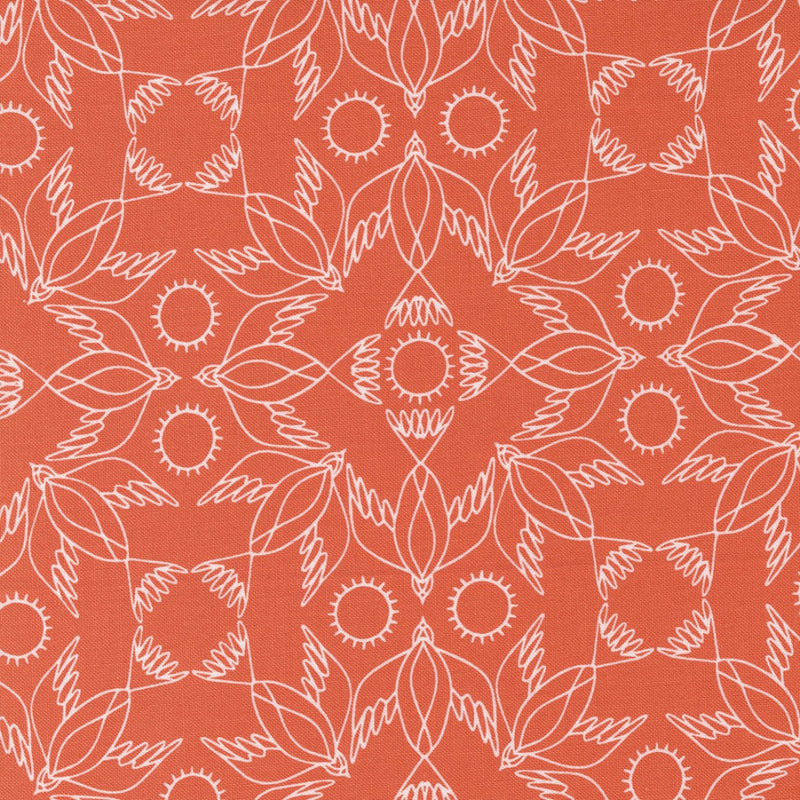 Gingiber Birdsong Kaleidoscope Bird Cardinal puuvillakangas, graafinen lintukuvio punaisella pohjalla