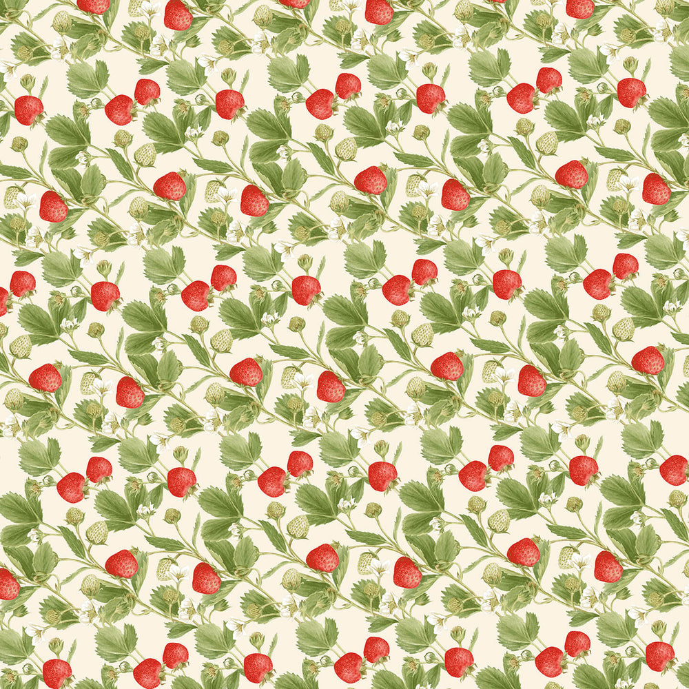 Jane Shaskyn Strawberry Garden kokoelman Large Strawberry Vine Multi puuvillakangas, ihanat mansikka-kuviot