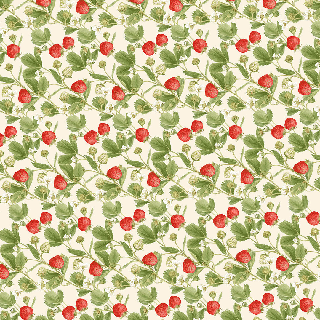 Jane Shaskyn Strawberry Garden kokoelman Large Strawberry Vine Multi puuvillakangas, ihanat mansikka-kuviot