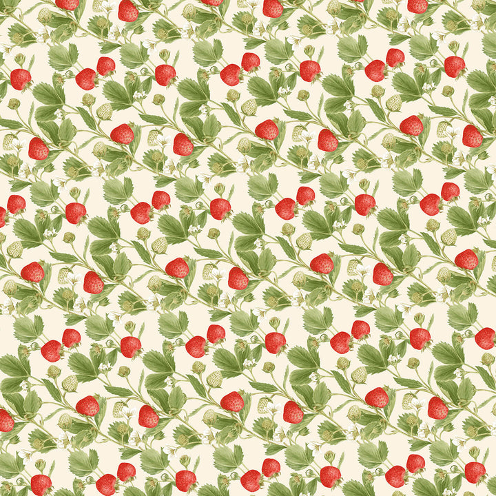 Jane Shaskyn Strawberry Garden kokoelman Large Strawberry Vine Multi puuvillakangas, ihanat mansikka-kuviot