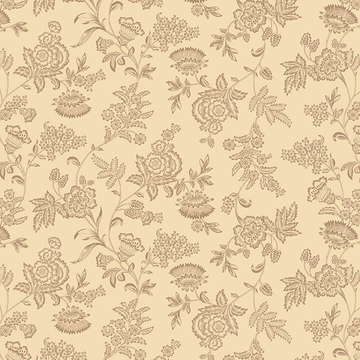 Kim Diehl, Chocolate Covered Cherries - 200-40 Cream Fancy Flowers puuvillakangas, vaalealla pohjalla kukkakuviot