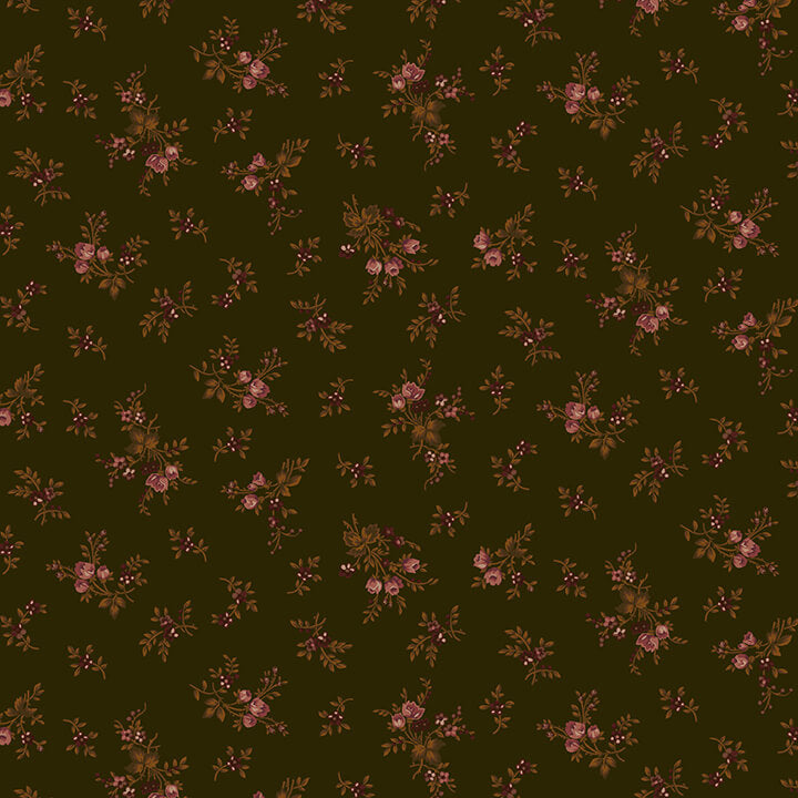 Kim Diehl, Chocolate Covered Cherries - 202-33 Chocolate Floral puuvillakangas, ruskealla pohjalla kukkakuviot