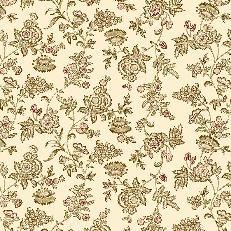 Kim Diehl Cottage Linens Vintage Floral Ivory 108 tuumaa leveä puuvillainen tilkkutyön taustakangas, perinteinen kukkakuosi